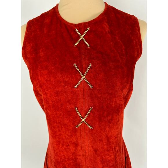 Vintage 60s Mod Go Go Red Orange Suede Romper Playsuit Size Small Medium - Picture 3 of 16